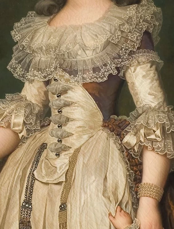 La regina Maria Antonietta di Francia e due dei suoi figli passeggiano nel parco del Trianon - Museo Nazionale di Stoccolma, dettaglio